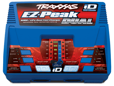 A Traxxas Charger, EZ-Peak Dual, 100W, NiMH/LiPo with iD Auto priced at $169.98 available from Echelon Hobbies