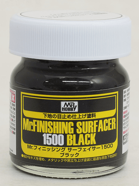 A GSI Creos Mr Finishing Surfacer 1500 Black Bottle priced at $6.99 available from Echelon Hobbies