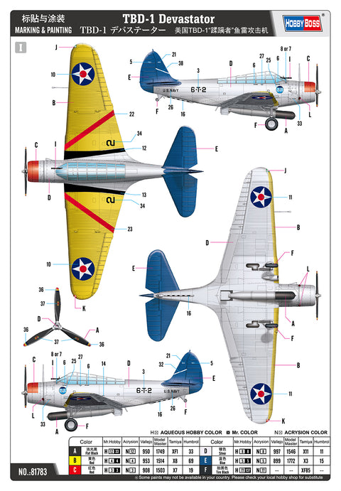 Hobby Boss 1/48 Douglas TBD-1 Devastator US Torpedo Bomber
