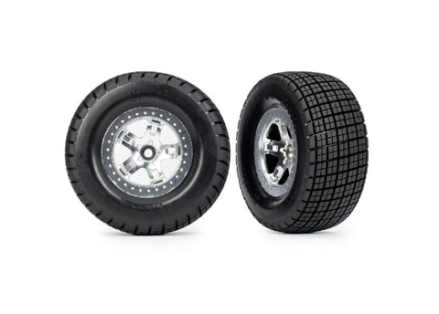 Traxxas Hoosier Tires on satin chrome wheels (2WD front) - 10476