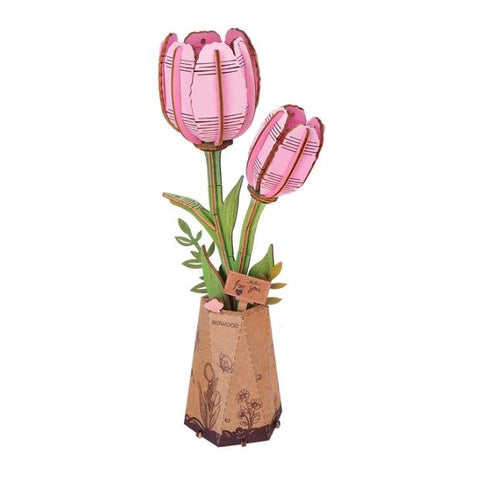 Rowood DIY Pink Tulip 3D Wooden Puzzle