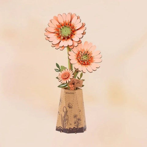 Rowood DIY Light Orange Gerbera Daisy 3D Wooden Puzzle
