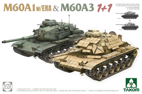 A Takom 1/72 M60A1 w/ ERA & M60A3 1+1 priced at $42.49 available from Echelon Hobbies