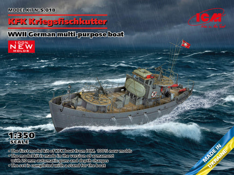 A ICM 1/350 KFK Kriegsfischkutter, WWII German multi-purpose boat priced at $23.99 available from Echelon Hobbies