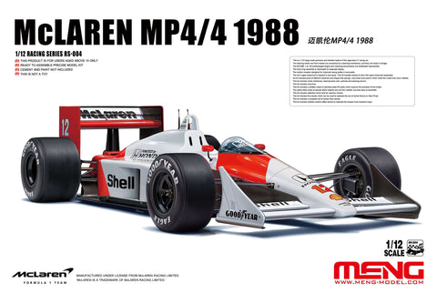 A Meng 1/12 McLaren MP4/4 1988 priced at $299.99 available from Echelon Hobbies