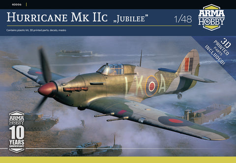 A Arma Hobby 1/48 Hurricane Mk IIc "Jubilee" priced at $82.50 available from Echelon Hobbies