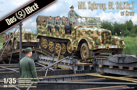 A Das Werk 1/35 Sd.Kfz.7 - mtl. Zgkrwg. with 6 Soldier figures priced at $71.99 available from Echelon Hobbies