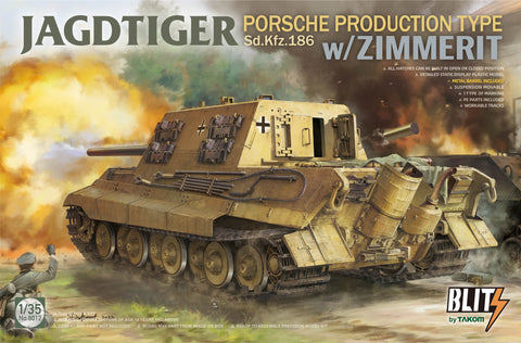 A Takom 1/35 JAGDTIGER PORSCHE PRODUCTION TYPE Sd.Kfz.186 w/ZIMMERIT priced at $61.75 available from Echelon Hobbies