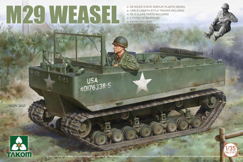 A Takom 1/35 M29 WEASEL priced at $42.25 available from Echelon Hobbies