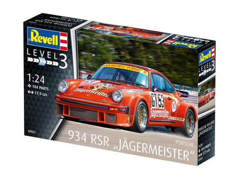 A Revell Porsche 934 Rsr Jägermeister priced at $46.50 available from Echelon Hobbies