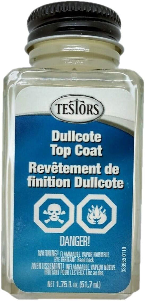 A Testors Dullcote Lacquer Top Coat 1.75OZ priced at $10.99 available from Echelon Hobbies