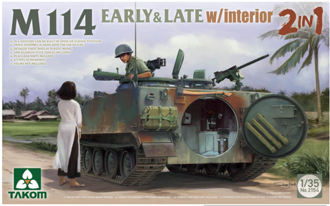 A Takom 1/35 M114 EARLY & LATE w/interior 2 in 1 priced at $53.75 available from Echelon Hobbies