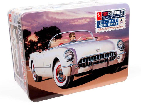 A AMT 1/25 1953 Chevy Corvette with Usps Stamp Series Collector Tin priced at $59.99 available from Echelon Hobbies