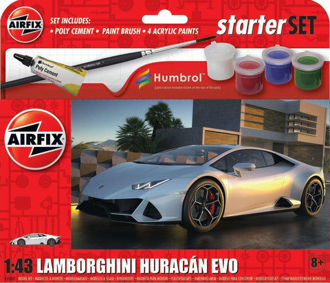 A Airfix 1:43 Lamborghini Huracan Starter Set priced at $26.49 available from Echelon Hobbies