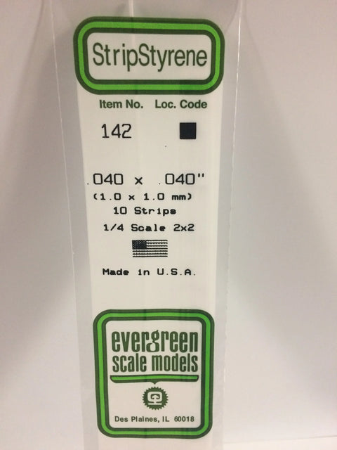 A 142 - .040" X .040" OPAQUE WHITE POLYSTYRENE STRIP 10/pk priced at $5.99 available from Echelon Hobbies