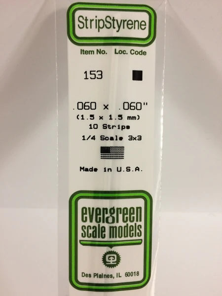 A 153 - .060" X .060" OPAQUE WHITE POLYSTYRENE STRIP 10/pk priced at $5.99 available from Echelon Hobbies