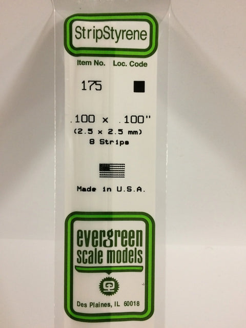 A 175 - .100" X .100" OPAQUE WHITE POLYSTYRENE STRIP 8/pk priced at $6.49 available from Echelon Hobbies