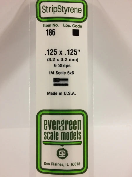 A 186 - .125" X .125" OPAQUE WHITE POLYSTYRENE STRIP 6/pk priced at $6.49 available from Echelon Hobbies