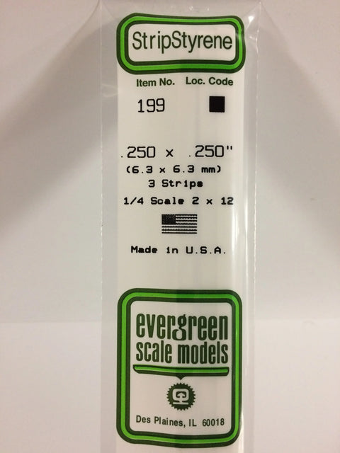 A 199 - .250" X .250" OPAQUE WHITE POLYSTYRENE STRIP 3/pk priced at $5.99 available from Echelon Hobbies