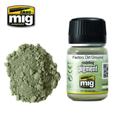 A Ammo Mig Factory Dirt Ground Pigment priced at $8.99 available from Echelon Hobbies