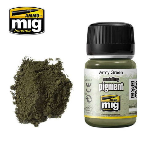 A Ammo Mig Dark Army Moss Green Pigment priced at $8.99 available from Echelon Hobbies