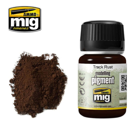 A Ammo Mig Track Rust Pigment priced at $8.99 available from Echelon Hobbies