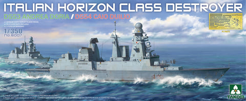 A Takom 1/350 Italian Horizon Class Destroyer D553 Andrea Doria / D554 Caio Duilio priced at $84.49 available from Echelon Hobbies