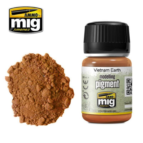 A Ammo Mig Vietnam Earth Pigment priced at $8.99 available from Echelon Hobbies