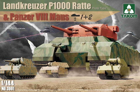 A Takom 1/144 WWII Heavy Battle Tank Landkreuzer P1000 Ratte(Prototype) & Panzer VIII Maus 3in1 priced at $61.49 available from Echelon Hobbies