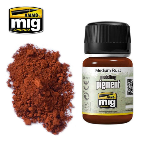 A Ammo Mig Medium Rust Pigment priced at $8.99 available from Echelon Hobbies