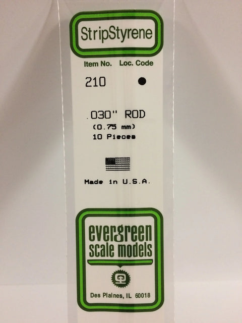 A 210 - .030" (.75MM) OD WHITE POLYSTRENE ROD 10/pk priced at $5.99 available from Echelon Hobbies