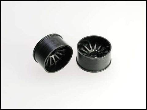 A PN Racing Mini-Z 2WD Machine Cut 16 Spoke Rear Wheel R2 Black priced at $8.99 available from Echelon Hobbies