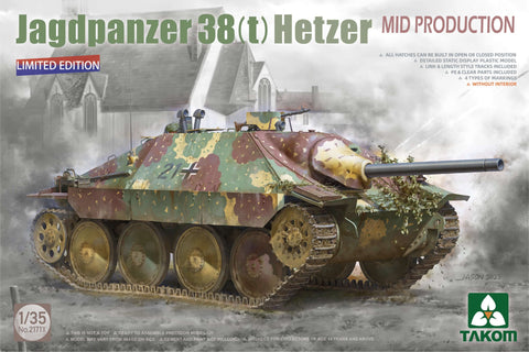 A Takom 1/35 Jagdpanzer 38(T) Hetzer Mid Production (Limited Edition) priced at $39.99 available from Echelon Hobbies