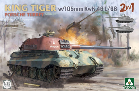 A Takom 1/35 King Tiger W/105Mm KwK 46L/68 2 In 1 priced at $64.99 available from Echelon Hobbies