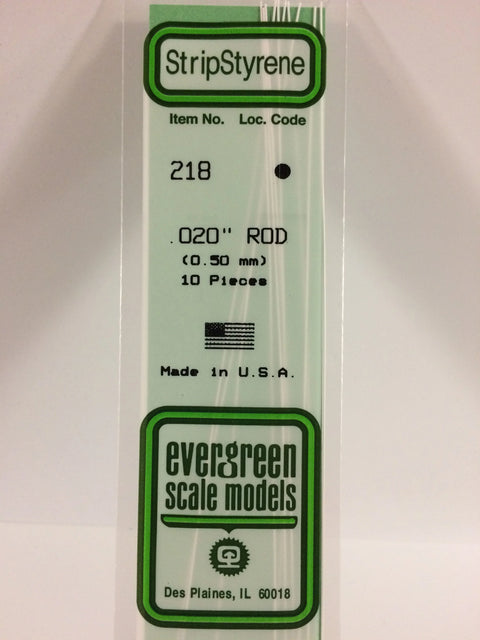 A 218 - .020" (.5MM) OD WHITE POLYSTYRENE ROD 10/pk priced at $5.99 available from Echelon Hobbies