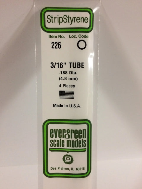 A 226 - .188" (4.8MM) OD OPAQUE WHITE POLYSTYRENE TUBING 4/pk priced at $5.99 available from Echelon Hobbies