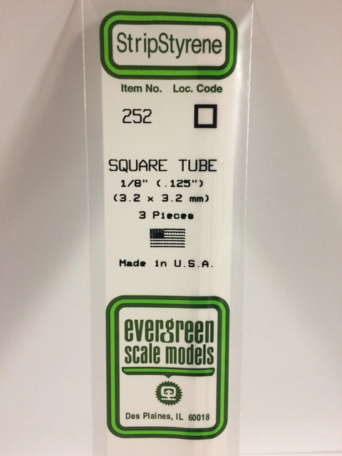 A 252 - .125" (3.2MM) OPAQUE WHITE POLYSTYRENE SQUARE TUBING 3/pk priced at $5.99 available from Echelon Hobbies