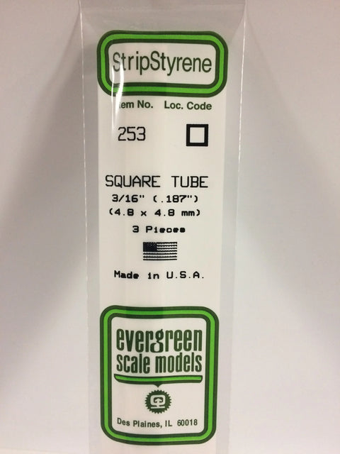 A 253 - .188" (4.8MM) OPAQUE WHITE POLYSTYRENE SQUARE TUBING 3/pk priced at $5.99 available from Echelon Hobbies