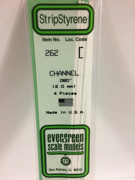 A 262 - .080" (2.0MM) OPAQUE WHITE POLYSTYRENE CHANNEL 4/pk priced at $5.99 available from Echelon Hobbies