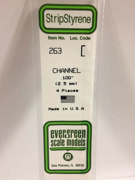 A 263 - .100" (2.5MM) OPAQUE WHITE POLYSTYRENE CHANNEL 4/pk priced at $5.99 available from Echelon Hobbies