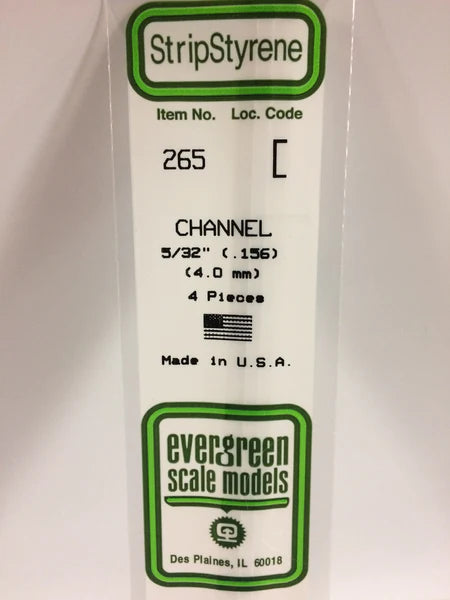 A 265 - .156" (4 MM) OPAQUE WHITE POLYSTYRENE CHANNEL 4/pk priced at $5.99 available from Echelon Hobbies