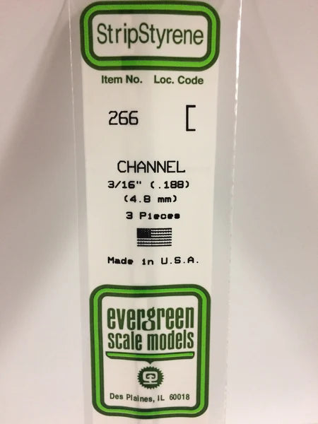 A 266 - .188" (4.8MM) OPAQUE WHITE POLYSTYRENE CHANNEL 3/pk priced at $5.99 available from Echelon Hobbies