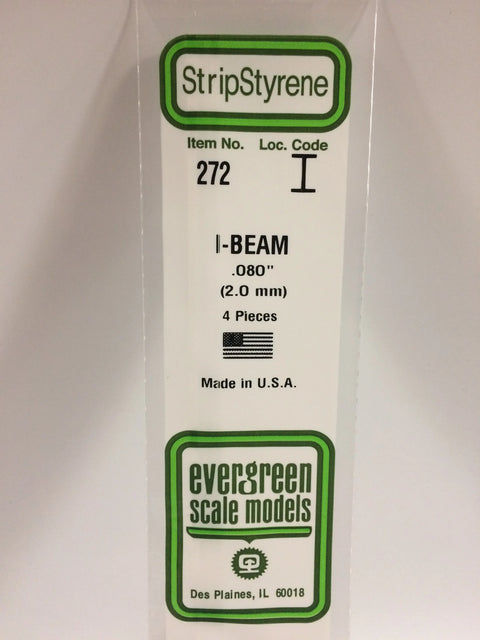 A 272 - 080" (2.0MM) OPAQUE WHITE POLYSTYRENE I-BEAM 4/pk priced at $5.99 available from Echelon Hobbies