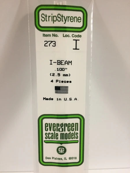 A 273 - 100" (2.5MM) OPAQUE WHITE POLYSTYRENE I-BEAM 4/pk priced at $6.49 available from Echelon Hobbies