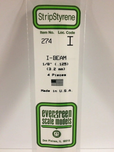 A 274 - 125" (3.2MM) OPAQUE WHITE POLYSTYRENE I-BEAM 4/pk priced at $6.49 available from Echelon Hobbies