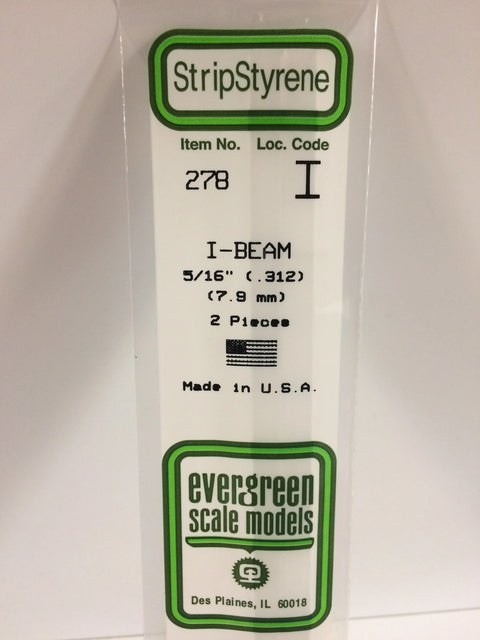 A 278 - 312" (7.9MM) OPAQUE WHITE POLYSTYRENE I-BEAM 2/pk priced at $6.49 available from Echelon Hobbies