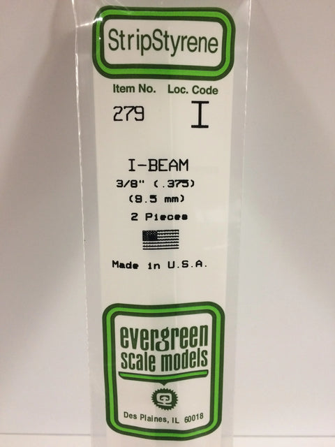 A 279 - .375" (9.5MM) OPAQUE WHITE POLYSTYRENE I-BEAM 2/pk priced at $6.49 available from Echelon Hobbies