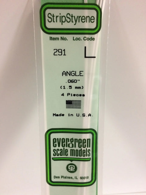 A 291 - .060" (1.5MM) OPAQUE WHITE POLYSTYRENE ANGLE 4/pk priced at $5.99 available from Echelon Hobbies