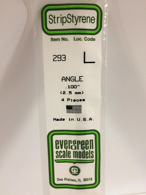 A 293 - .100" (2.5MM) OPAQUE WHITE POLYSTYRENE ANGLE 4/pk priced at $5.99 available from Echelon Hobbies