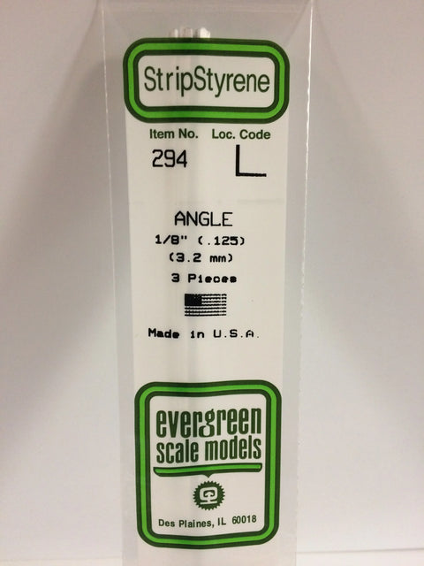 A 294 - .125" (3.2MM) OPAQUE WHITE POLYSTYRENE ANGLE 3/pk priced at $5.99 available from Echelon Hobbies